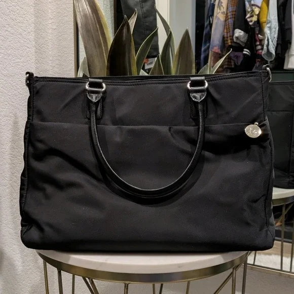 Lo & Sons Brookline Laptop Bag Black with Lavender Interior Nylon Tote - Picture 1 of 11